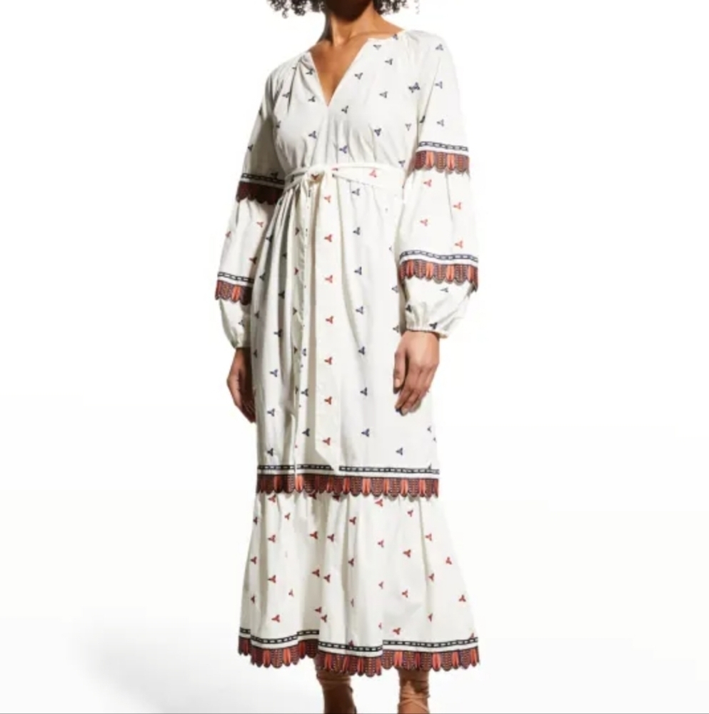 Marie Oliver White Maxi Dress with Red and Blue Accents